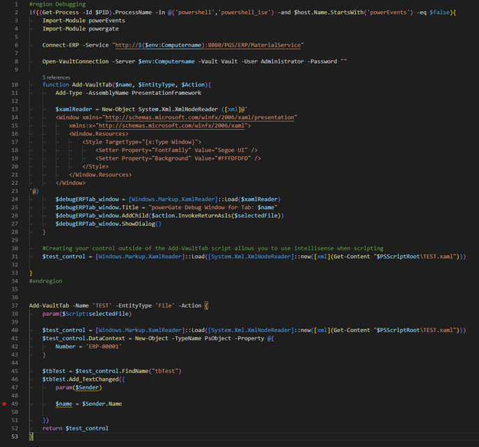 Developing and debugging powerEvents Vault tabs efficiently